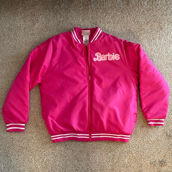 Barbie Other - Girl’s Barbie Bomber Jacket hot pink striped warm oversize classic XL